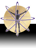 Male Figure in Atom with Electrons Photographic Print by Eric Kamp