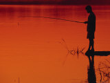 Boy Fishing, Sunset, Myanmar Photographic Print by Inga Spence