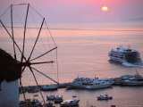 Boni Windmill & Mykonos Harbor, Greece Photographic Print by Walter Bibikow