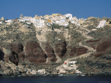 Mountain and Ocean with Cityscape, Santorini, Greece Photographic Print