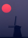 Windmill and Full Moon Photographic Print by Fogstock Llc 