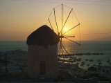Windmill with Sunset Over Gleaming Water, Mykonos Photographic Print