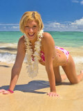 Oahu, Hi, Young Woman on Tropical Beach Photographic Print by Tomas del Amo