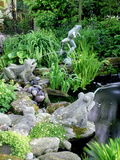 Stone Frog Fountains, Cobbles and Rocks Around Pond Photographic Print by Ron Evans