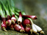 Close-up of Red Spring Onions on Wooden Surface Fotografie-Druck von James Guilliam