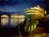 Cruise Ships in Dock Lit up at Night, Barbados Photographic Print by Mike England