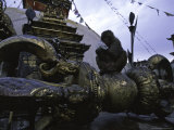Ape on Scultpure, Nepal Print by Michael Brown