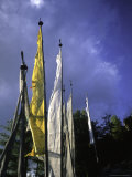 Colorful Flags Under Blue Sky, Bhutan Prints by Michael Brown