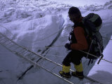 Climbing Across Ladder on Everest, Nepal Poster par Michael Brown
