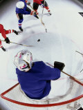 High Angle View of Ice Hockey Players Surrounding the Goal Photographic Print