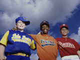 Low Angle View of Three Boys on a Baseball Team Photographic Print