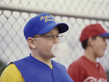 Two Boys on a Baseball Team Blowing Bubble Gum Photographic Print