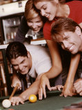 Two Young Couples Playing Pool Photographic Print