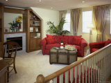 Living Room with Red Sofa and Sunflowers Photographic Print