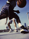 Low Angle View of Two Men Playing Basketball Photographic Print