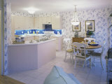Kitchen and Dining Area with Floral Wallpaper Photographic Print