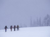 Rear View of Four Skiers Trekking Photographic Print