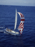 Sailboat with Red and White Sail Photographic Print Sailboat with Red and White Sail Photographic Print