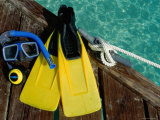 High Angle View of a Mask and Flippers on a Pier Photographic Print