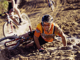Young Man Falling From a Bicycle in a Race Photographic Print