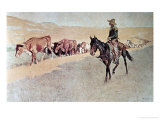 Trailing Texas Longhorns Giclee Print by Frederic Sackrider Remington
