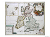 Carte du Royaume-Uni et de l'Irlande reproduction procédé giclée par Gerard Valck