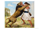 Samson Fighting a Lion Lámina giclée por Clive Uptton