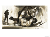 Tiger Attacking a Hunter Giclee Print by Barrie Linklater