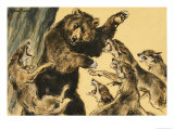 Bear Fighting Wolves Giclee Print by William Timyn