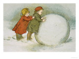 Children Rolling Snowballs Lámina giclée por Lizzie Mack