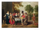 Elegant Company Seated at a Table in a Formal Garden Giclee Print by Christoffel Jacobsz Van Der Lamen