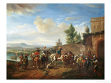 Hunting Party by a Country House reproduction procédé giclée par Carel Van Falens Or Valens