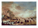 Frozen Canal Scene Reproduction procédé giclée par Aert van der Neer