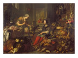 Jesus at the Home of Martha and Mary Giclee-trykk av Michel De Bouillon