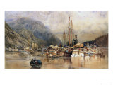 Shipping on the Hudson River reproduction procédé giclée par Samuel Colman