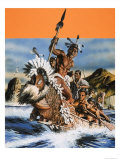 The Story of New Zealand: A Maori Boat Giclee Print by Oliver Frey