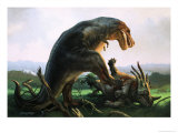 Tyrannosaurus Rex Eating a Styracosaurus Giclee Print by Francis Phillipps