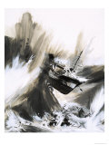 Giant Waves Called Tsunamis Spread from an Underwater Earthquake Reproduction procédé giclée par Gerry Wood