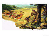 Unidentified Man Chopping Wood Which is Being Carried to a Settlement Below Giclee-trykk av Alessandro Biffignandi