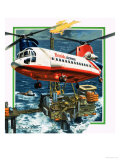 Chinook Helicopter Transporter Arrives at an Oil Rig in the North Sea Giclee Print by Wilf Hardy