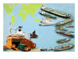 Montage of Ships from the Very Large Crude Carrier to Far Smaller Cargo and Passenger Ships Giclee Print by Clifford Meadway