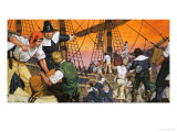 The Pilgrim Fathers Prepare For Their Voyage Across the Atlantic Giclee Print by Angus Mcbride