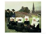 Breton Women Sitting at a Pardon reproduction procédé giclée par Pascal Adolphe Jean Dagnan-Bouveret