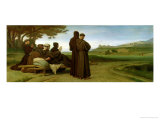 St. Francis of Assisi, While Being Carried to Saint-Marie-Des-Anges, Blesses Assisi in 1226, 1853 Giclee-trykk av Francois Leon Benouville
