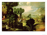 Landscape with Saints, 1520-30 Giclée-tryk af Dosso Dossi Landscape with Saints, 1520-30 Giclée-tryk af Dosso Dossi