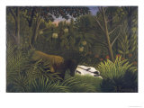 Tiger Attacking a Horse and a Sleeping Black Man reproduction procédé giclée par Henri Rousseau