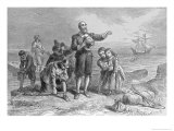 Landing of the Pilgrims, 1620, Engraved by A. Bollett, from 'Harper's Monthly', 1857 reproduction procédé giclée par Felix Octavius Carr Darley