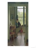 Interior of a Dining Room, Detail of a Woman Playing the Piano in the Next Room, 1816 reproduction procédé giclée par Martin Drolling