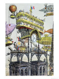Central Aircraft Station at Notre-Dame Giclee Print by Albert Robida
