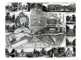Plan of the Garden and View of the Houses at Chiswick on the Thames Giclee Print by John Rocque